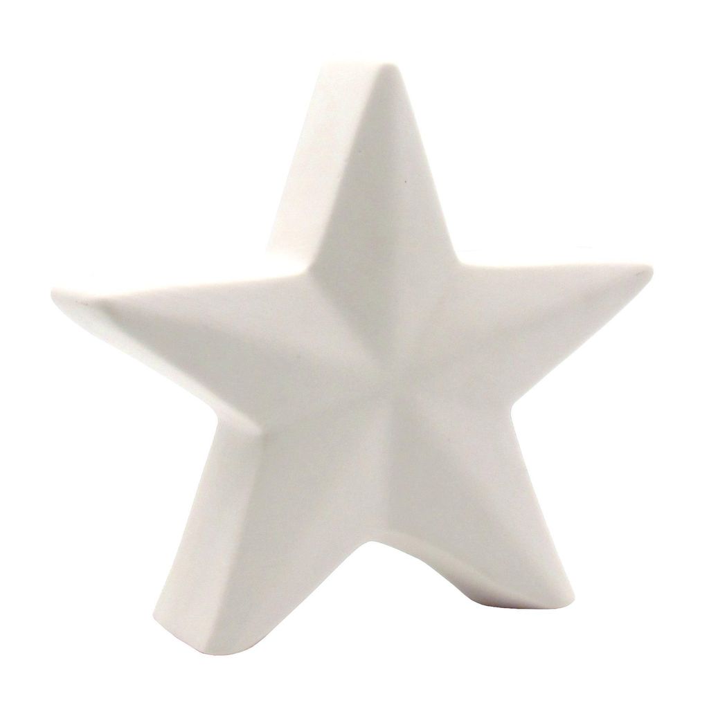 A white ceramic star ornament on a white background.
