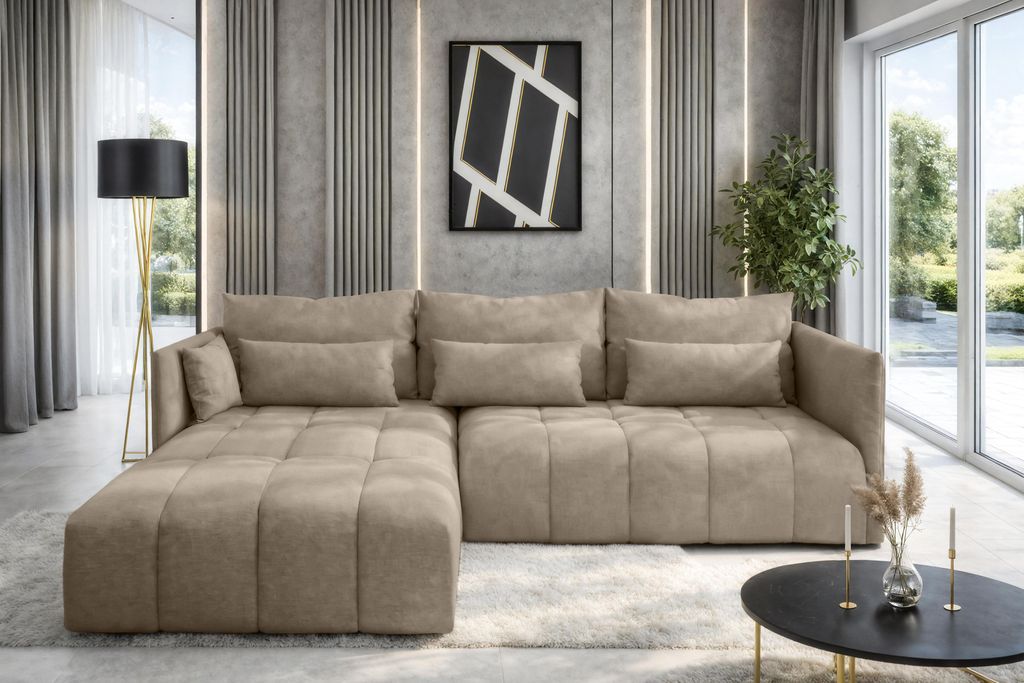 AX LIVING Hellbraun Ecksofa mit Schlaffunktion Bettkasten Produktbild 