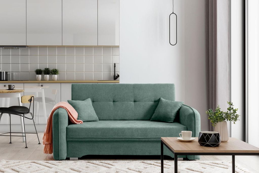 Krudox LAI 3-Sitzer Ausziehbares Schlafsofa mit Bettkasten Stauraum und 2 Kissen Couch mit Schlaffunktion 155x75x105 cm Stoff POCO 100