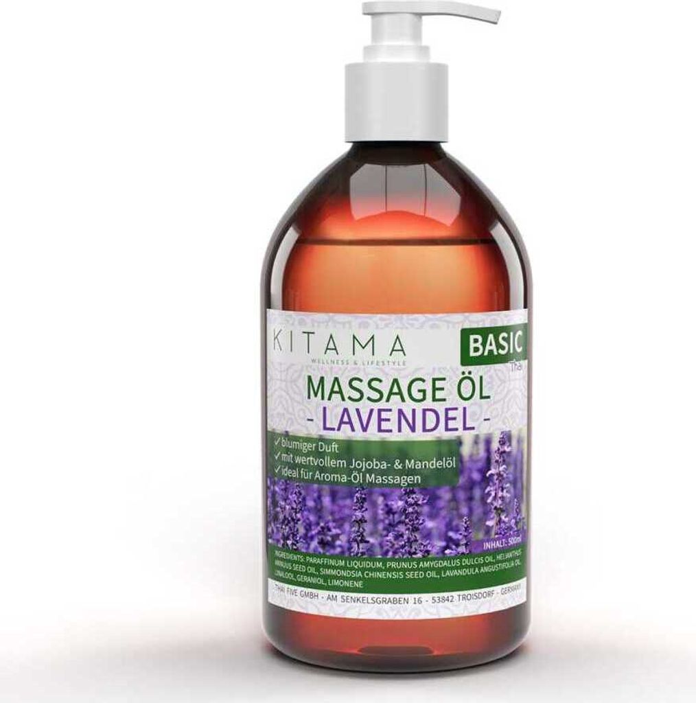Kitama Aroma Massageöl Lavendel 500ml Pflegendes Körperöl für Massagen I Aroma-Öl für Massage, Thai-Massage & Spa