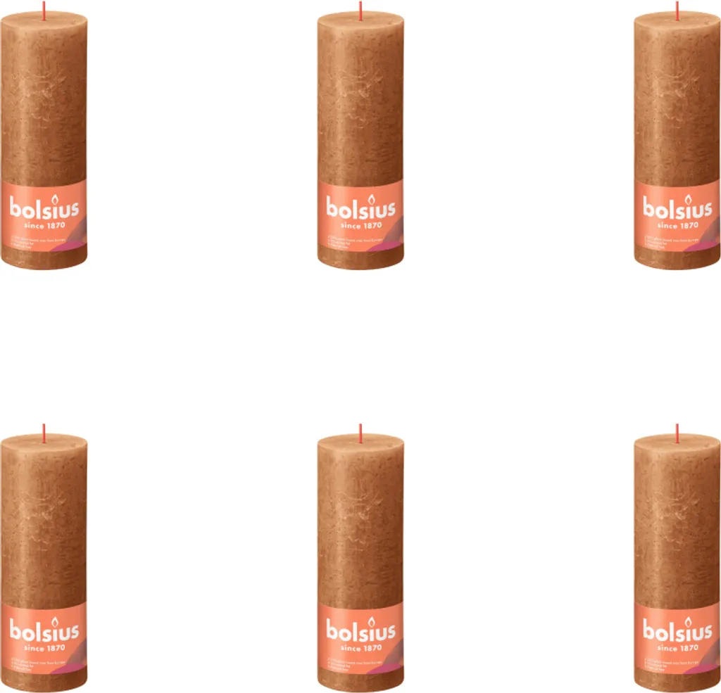 Set 6 Candele Bolsius Rustiche 190/68 mm - Marrone Speziato Caldo