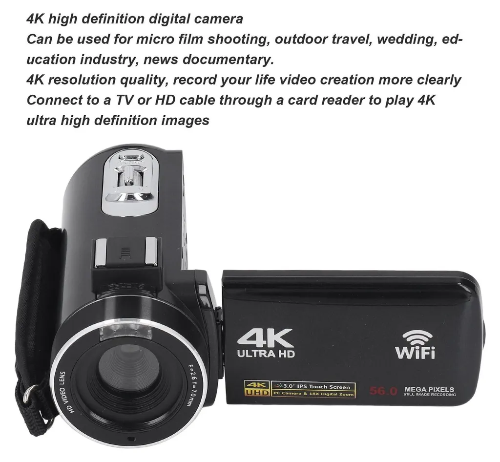 Caméscope 4K pour Vlogging YouTube avec WiFi et Mode Webcam PC Intégré