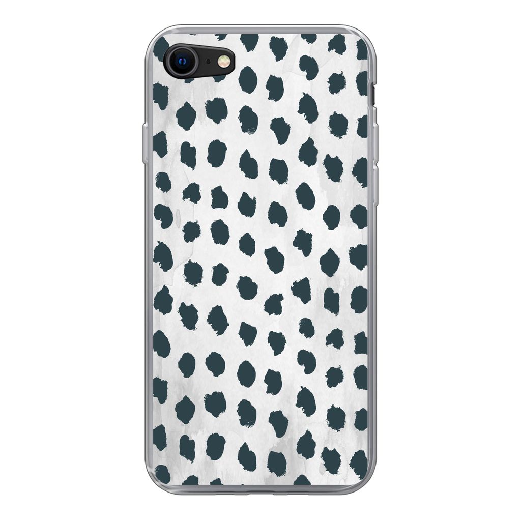 MuchoWow Handyhülle Schutzhülle Hülle für iPhone 7 Polka dots - Schwarz - Marmor Silikon Softcase Handy Hülle - Kartenhalter