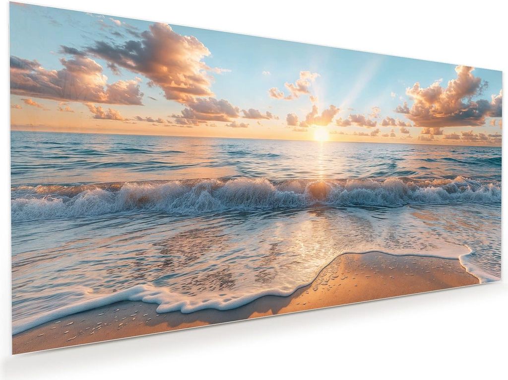 Glasbild 110x55cm in XXL für Wohnzimmer, Schlafzimmer Motiv Strand Sonnenuntergang