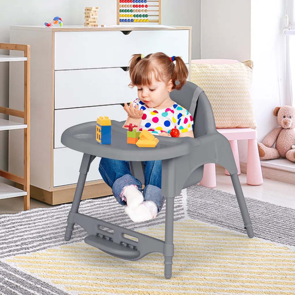 Chaise de repas bébé transformable en chaise de sol pour jouer en Gris