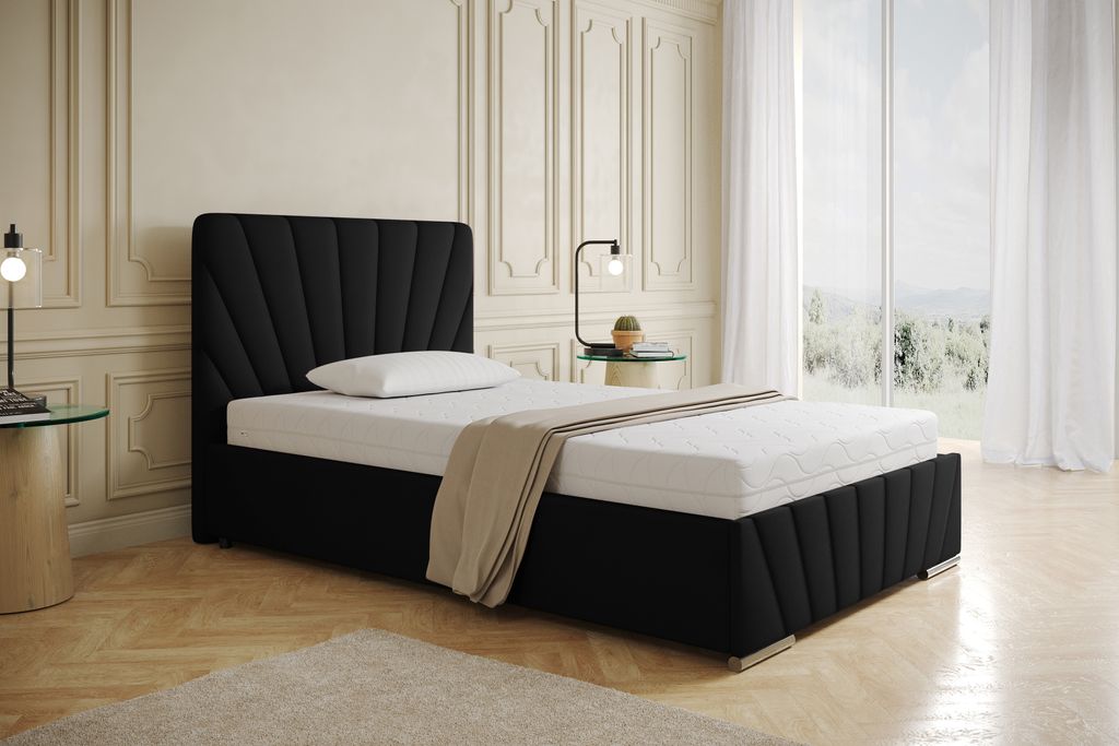 Polsterbett RAY - Komfortbett mit Stauraum, Einzelbett, Schwarz, 120x200cm, Taschenfederkernmatratze mit Kokosmatte, H3