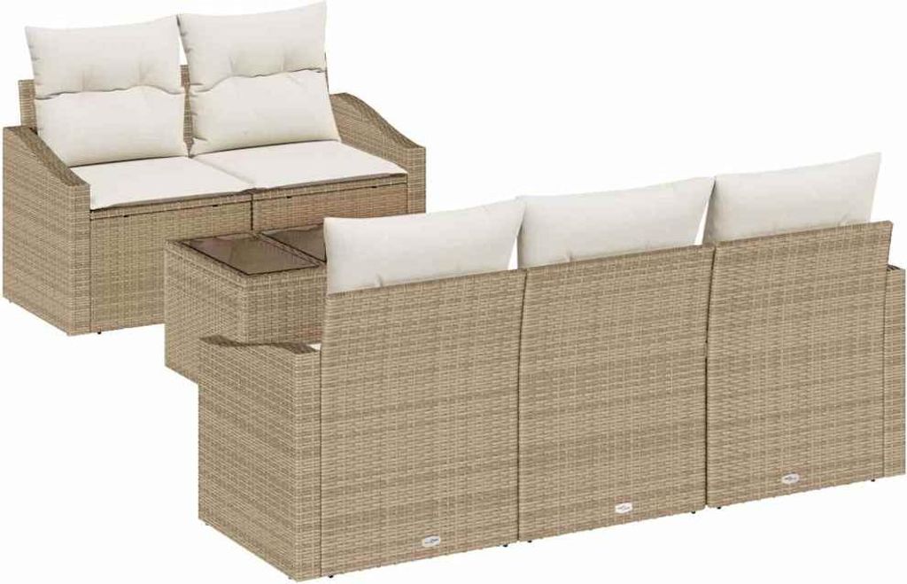Sofa Set mit Kissen 6 pcs Beige und Creme Poly-Rattan