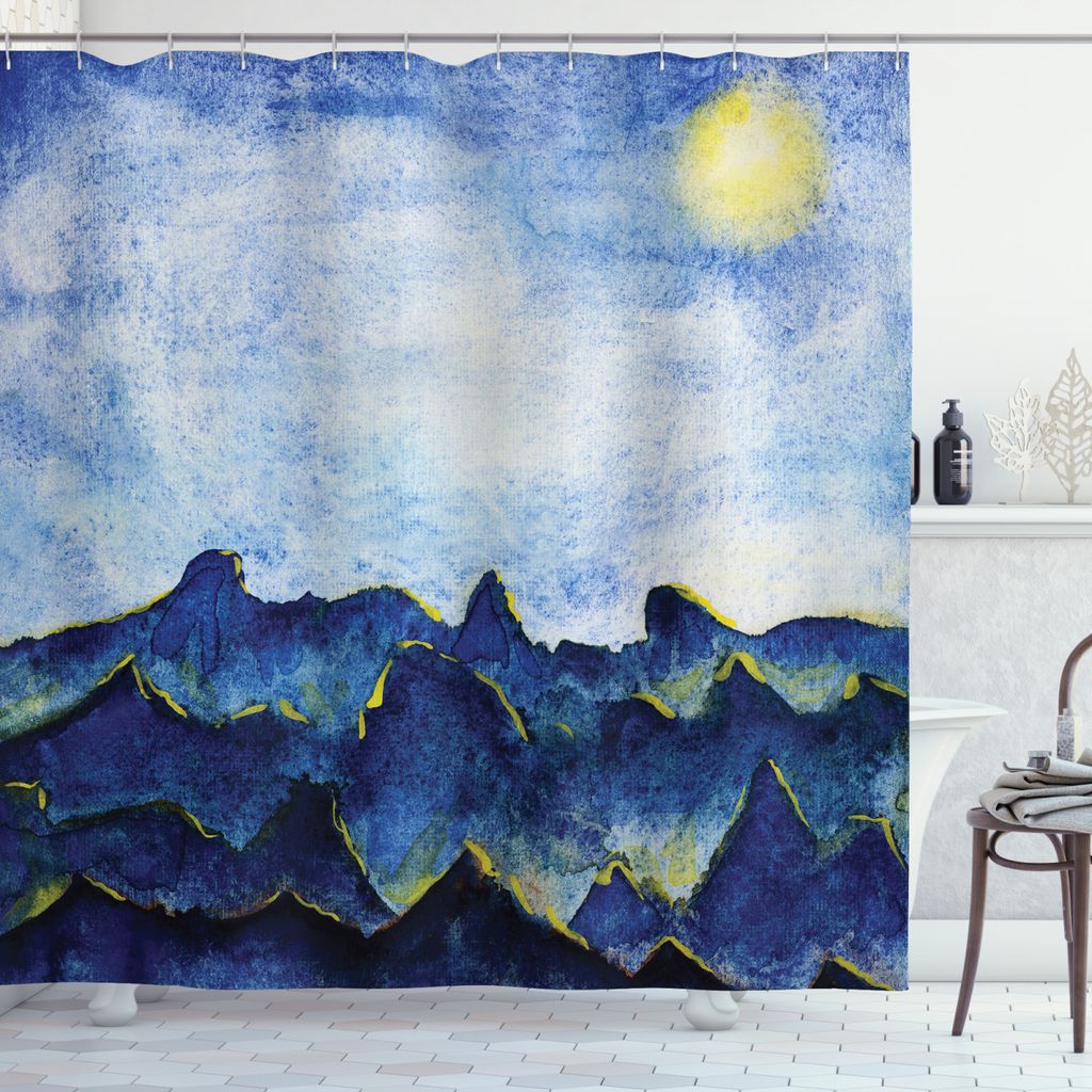 ABAKUHAUS Landschaft Duschvorhang, Hills Fee Wolken-Himmel, Wasser Blickdicht inkl.12 Ringe Langhaltig Bakterie und Schimmel Resistent, 175 x 200 c...