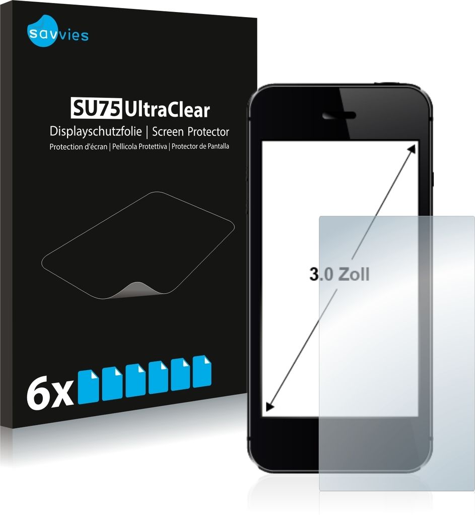 6x Schutzfolie für Smartphones und Handys mit 7.6 cm (3 Zoll) Displays 60 x 45 mm Savvies Displayschutz Display Schutz Folie Klar Transparent