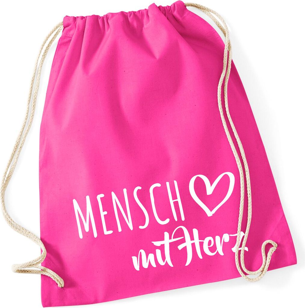 Huuraa Turnbeutel Mensch mit Herz 12 Liter Fuchsia Baumwolle Rucksack Geschenkidee