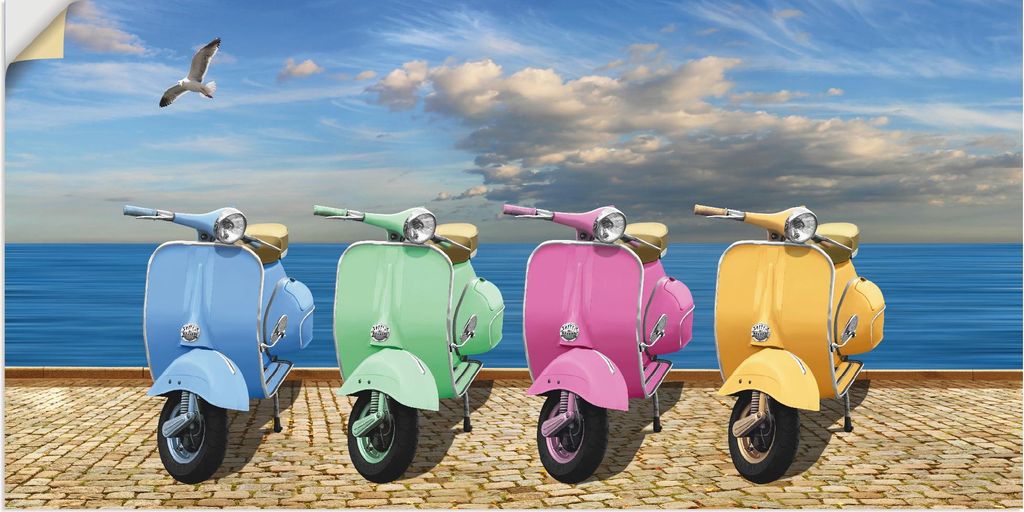 ARTland Wandbild, selbstklebend Vespa-Roller in bunten Farben Größe: 150x75 cm