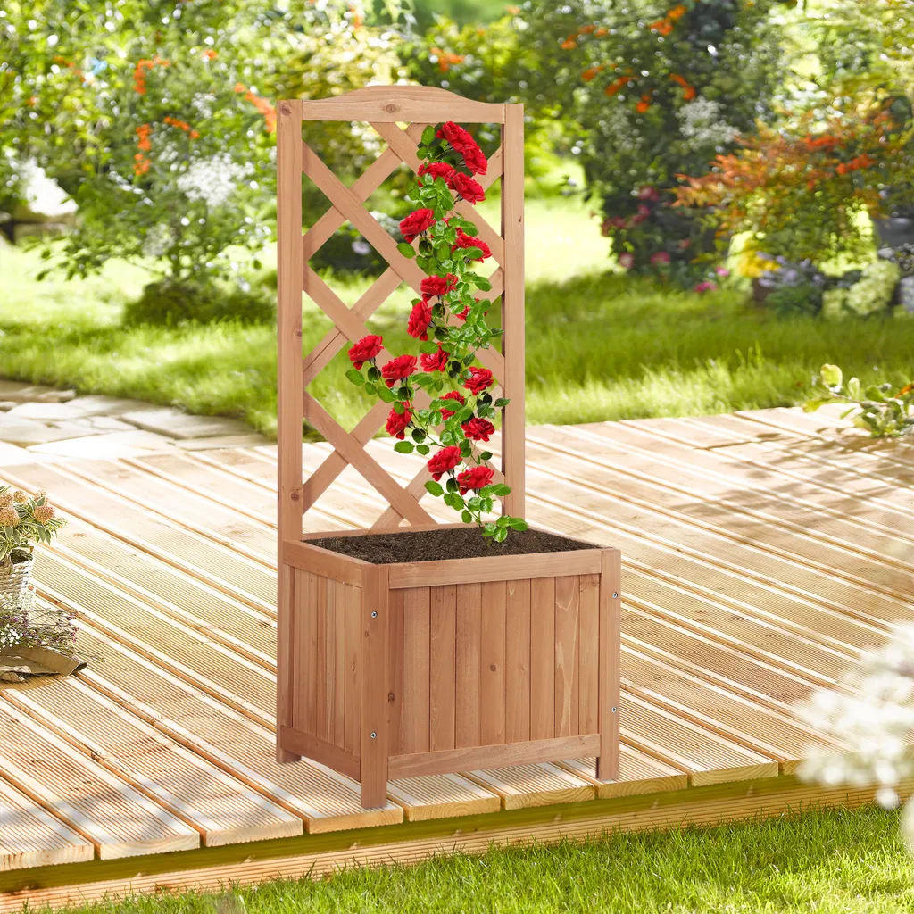 Bac à fleurs avec support grimpant en bois résistant - Modèle modulable - 2