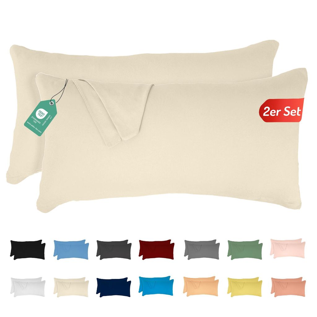 Jersey Kissenbezug 2er Set 50x70 cm 100% Baumwolle Creme Produktbild 