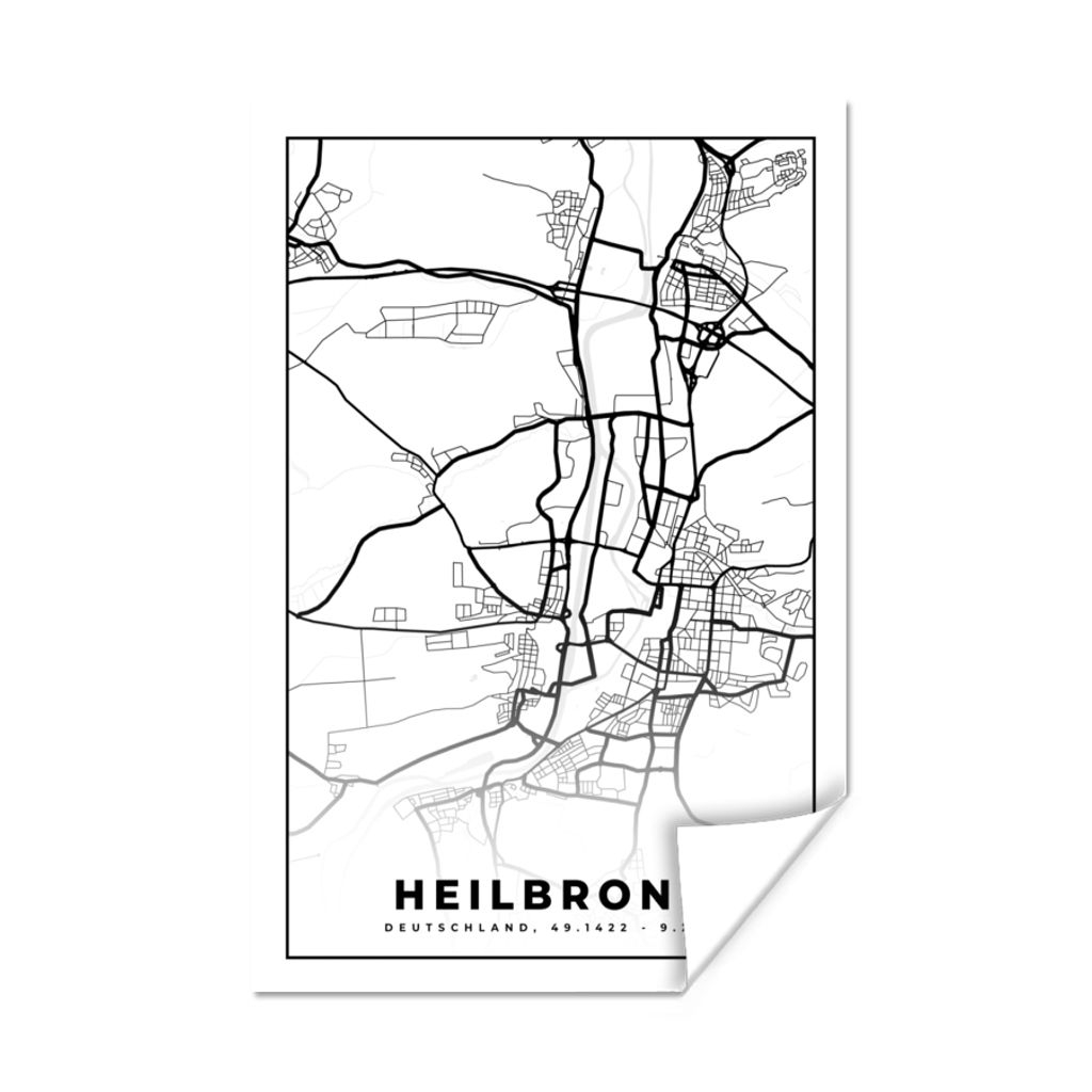 MuchoWow Poster Karte - Heilbronn - Stadtplan 120x180 cm - Kunstposter