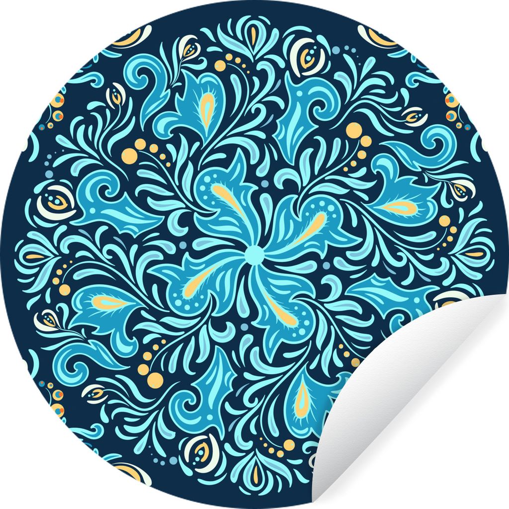 MuchoWow Runde Wandtattoo - Wandsticker Tapete Aufkleber Blume - Blätter - Beere - Muster Ø 80 cm Selbstklebend und Repositionierbar - Wandaufk...