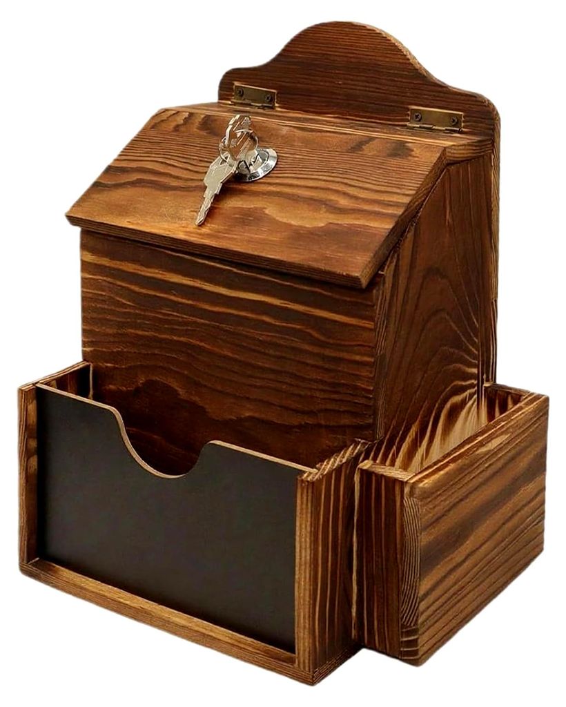 Vorschlagbox mit Einwurföffnung | Wahlurne, Wandmontierbarer Holz-Briefkasten mit 2 Fächern und Schloss, für Restaurant, Schule, Kirche, Hochzei...