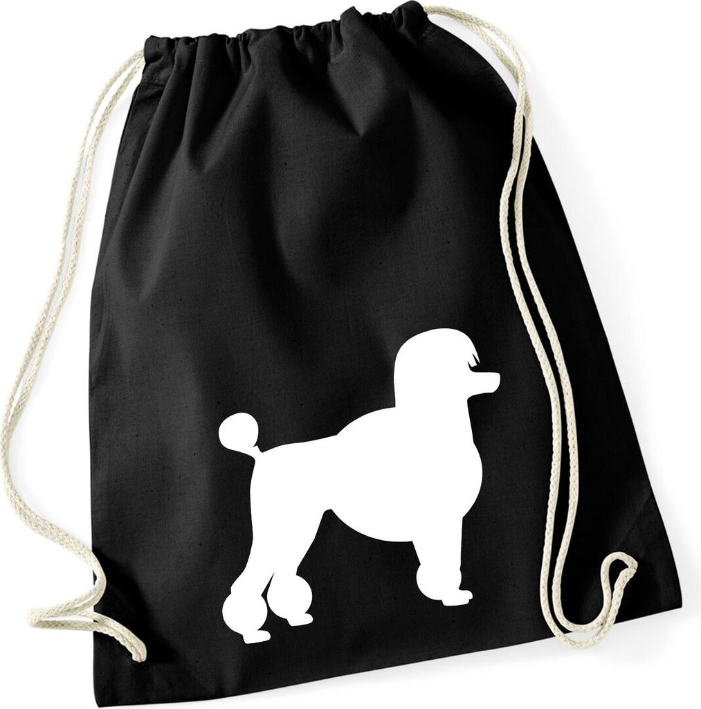 Huuraa Turnbeutel Pudel Silhouette 12 Liter Black Baumwolle Rucksack Geschenkidee