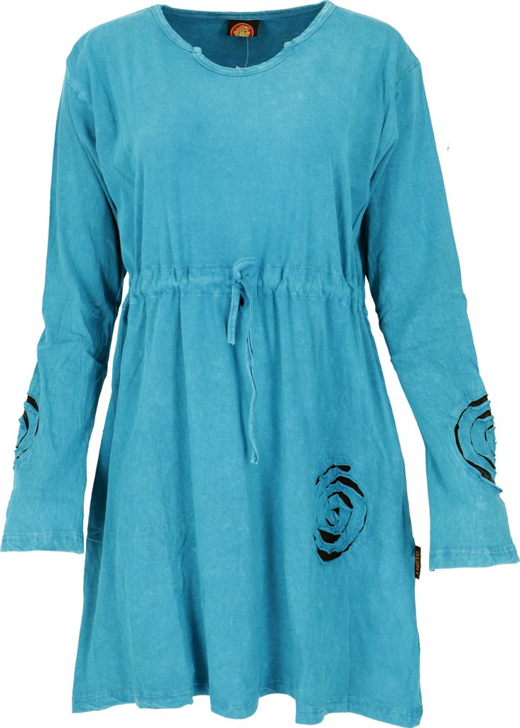 Hippie Minikleid Boho Chic Spirale, Tunika - Blau, Damen, Baumwolle, Größe: M