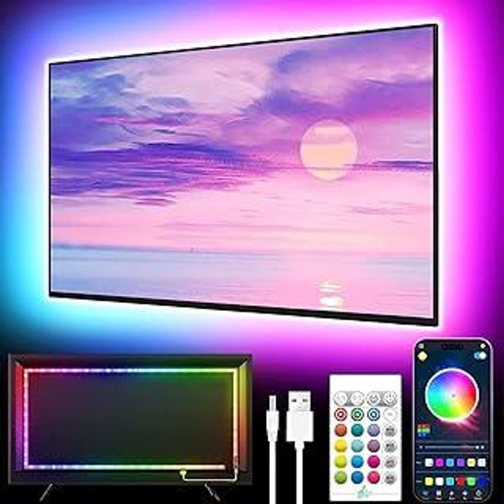 GIPOYENT LED-Leuchten für TV, 5M LED TV-Hintergrundbeleuchtung, für 45-75 Zoll TV, Musik Sync LED TV-Licht mit Bluetooth-Funktion - RGB-Farbwechs...