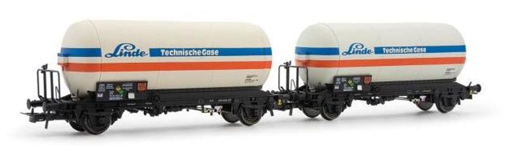 Rivarossi 2-tlg. Set 2-achs. Gaskesselwagen der Bauart Zgs, Linde DB