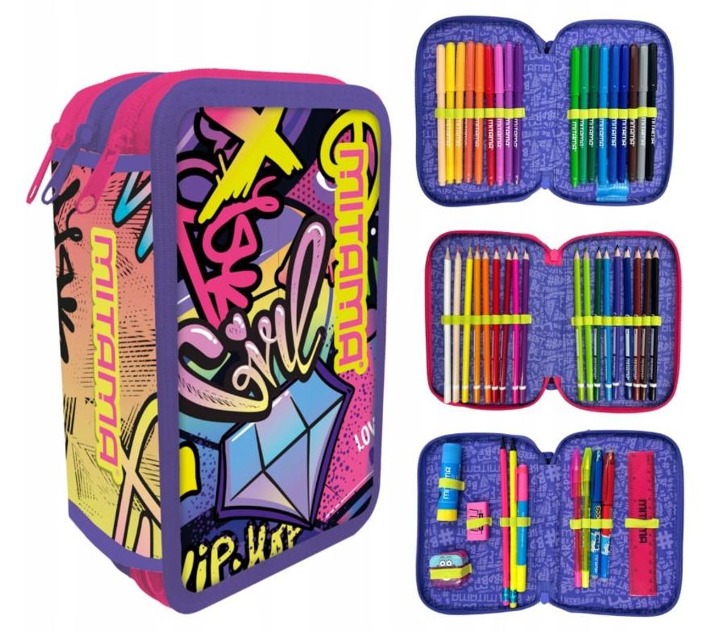 Dreiteiliges Federmäppchen mit 47-teiliger Ausstattung Hip-Hop Diamond Mitama