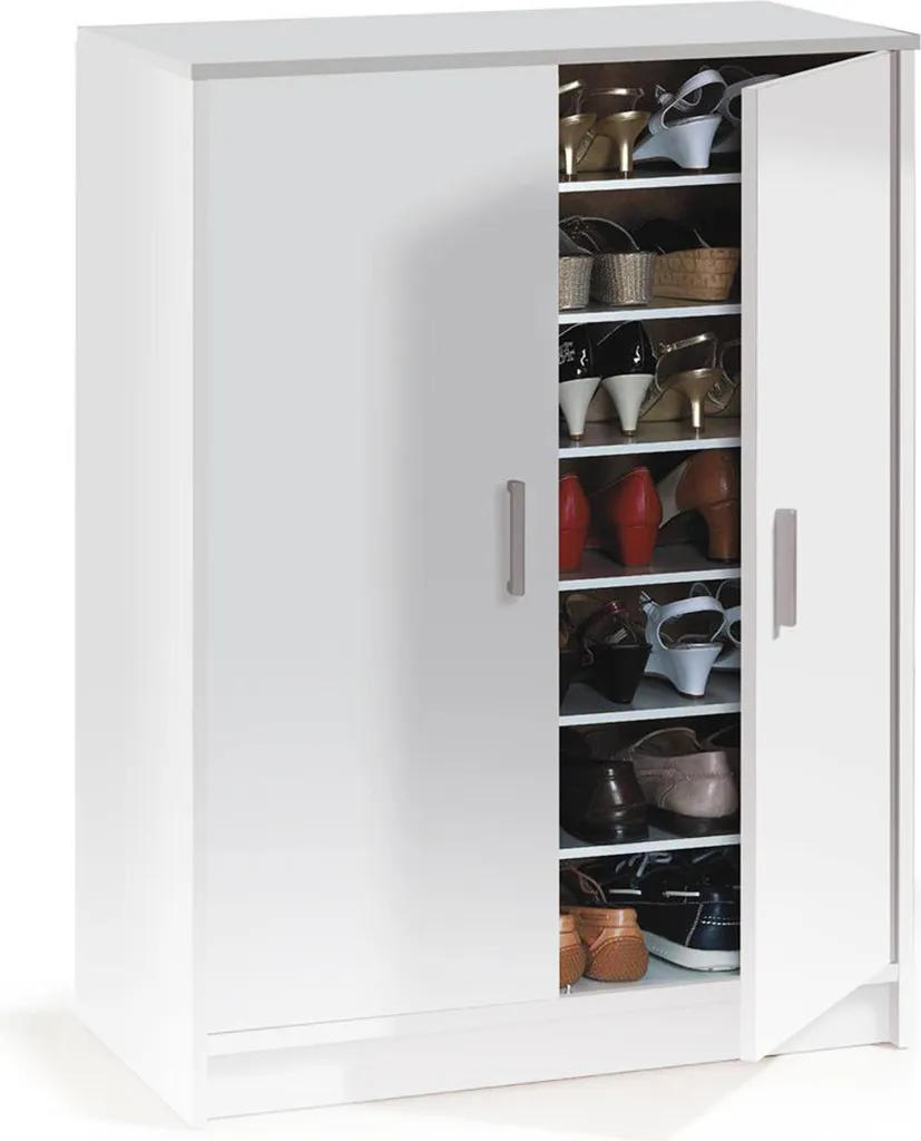 Armoire à chaussures BASIC blanche - 2 portes - 6 étagères - 30 paires
