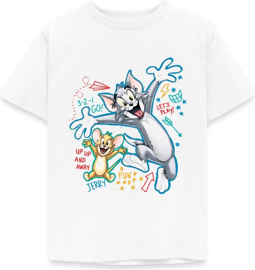 Spreadshirt Tom Und Jerry Play Time Kinder T-Shirt, 122/128 (7-8 Jahre), Weiß