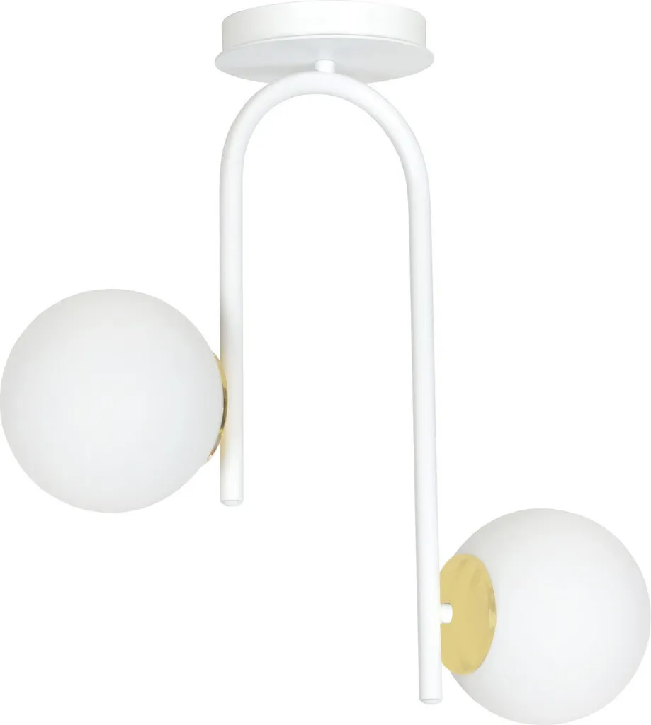 Plafonnier Design 2xE14 Ragnar en Métal Blanc et Or Finition Haut de Gamme