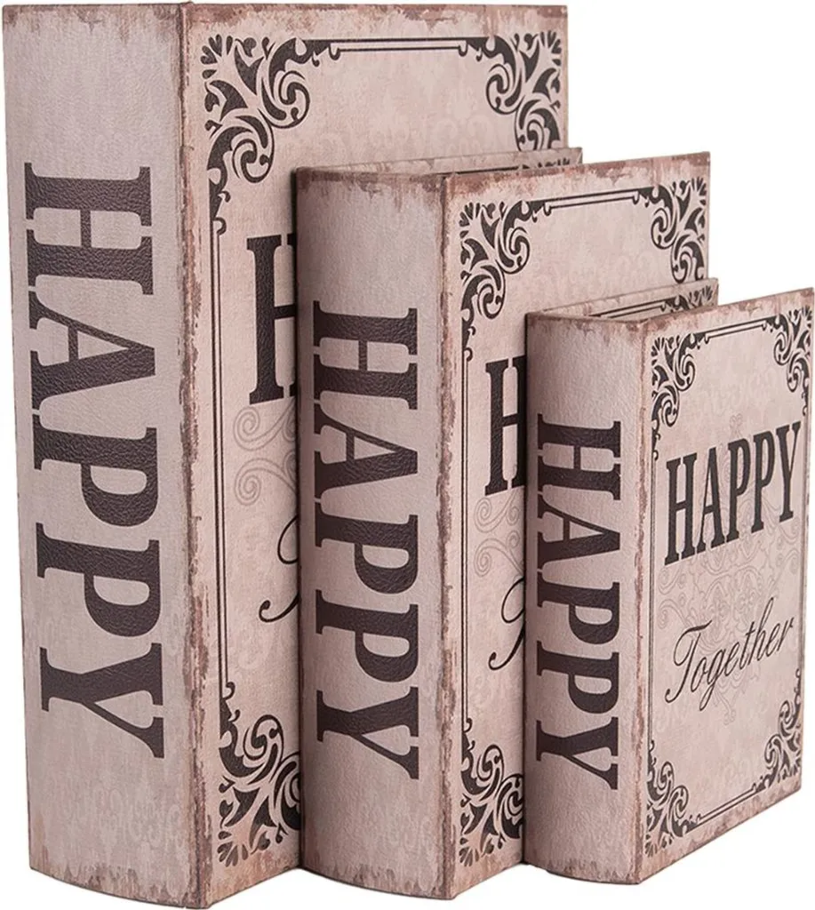 Offerta Set 3 Scatole Libro Legno Clayre & Eef - Beige Vintage