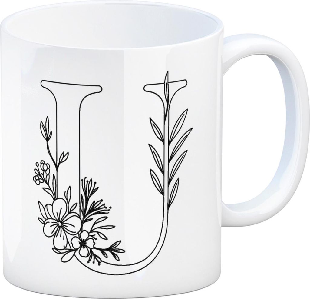 Floral Buchstabe U Kaffeebecher zum Ausmalen für Kunstliebhaber