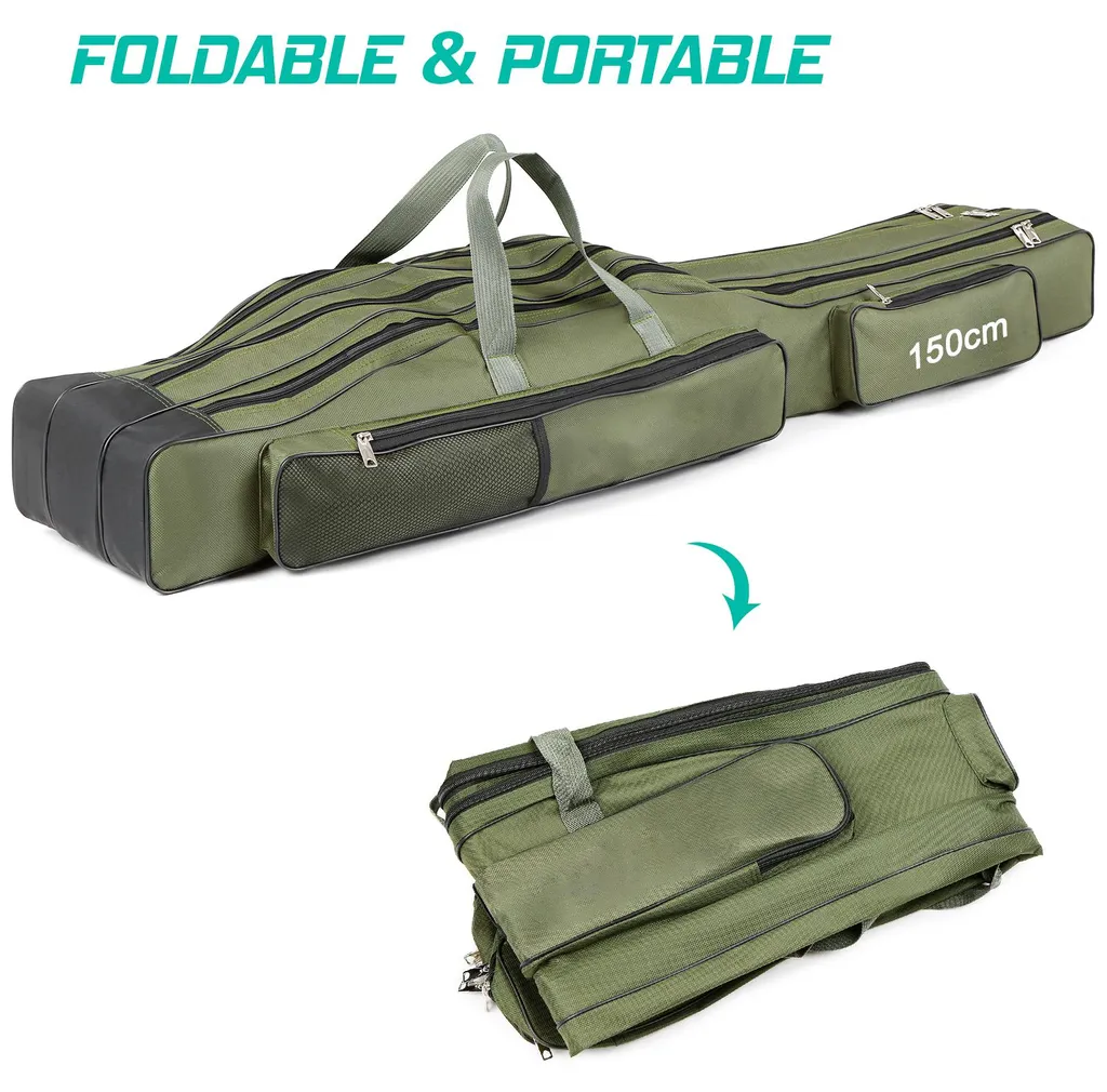 Fourreau de pêche 150cm portable et pliable avec grands compartiments