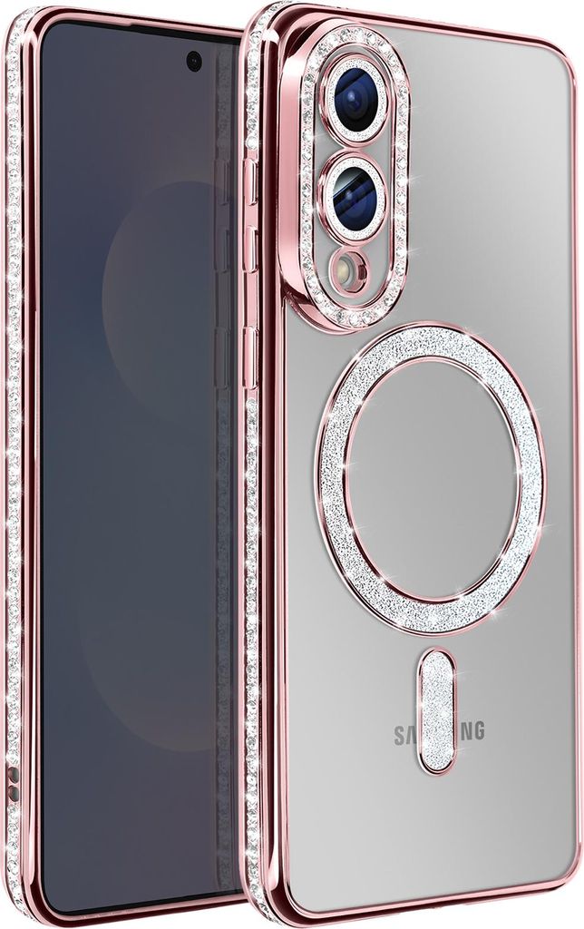 Avizar, MagSafe Hülle für Samsung Galaxy S25 Edge mit Strass-Rand, Champagnerrosa