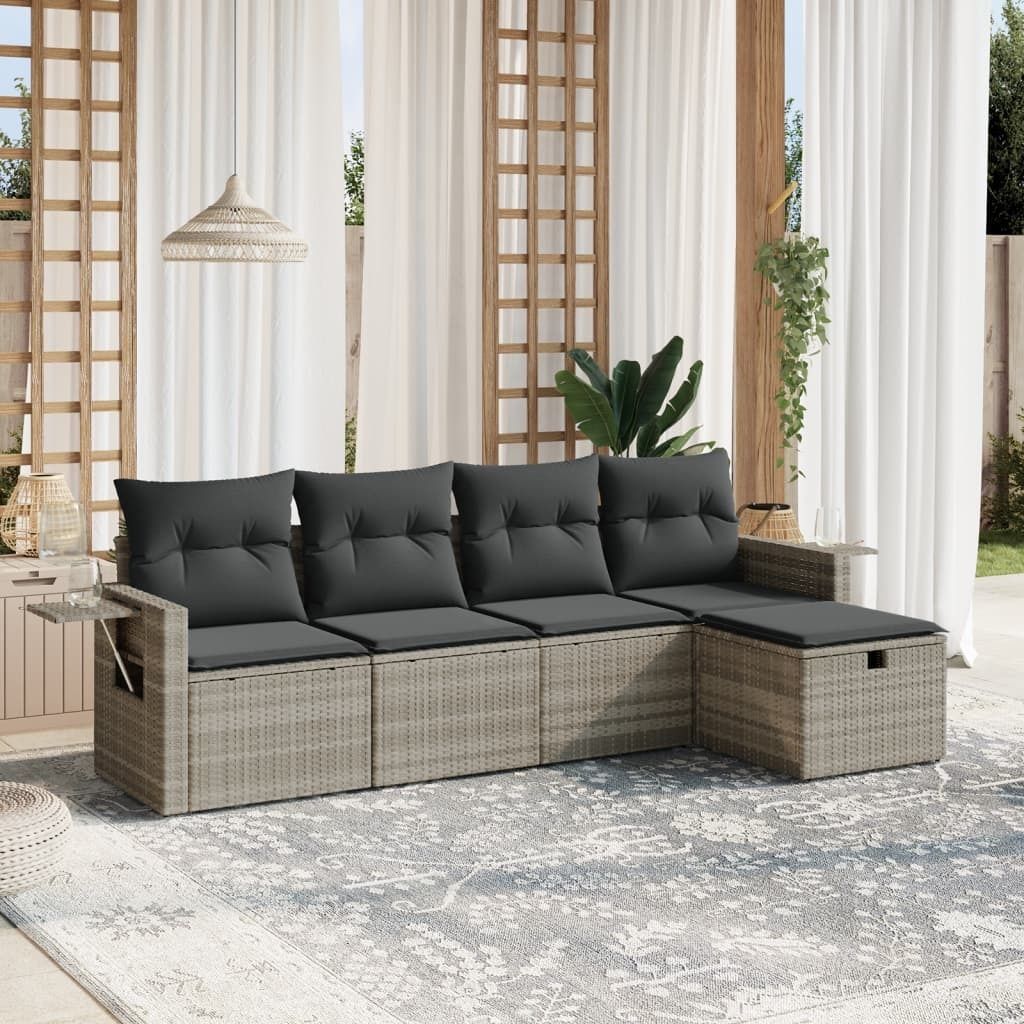 Maison Exclusive - 5-tlg. Garten-Sofagarnitur mit Kissen Hellgrau Poly Rattan