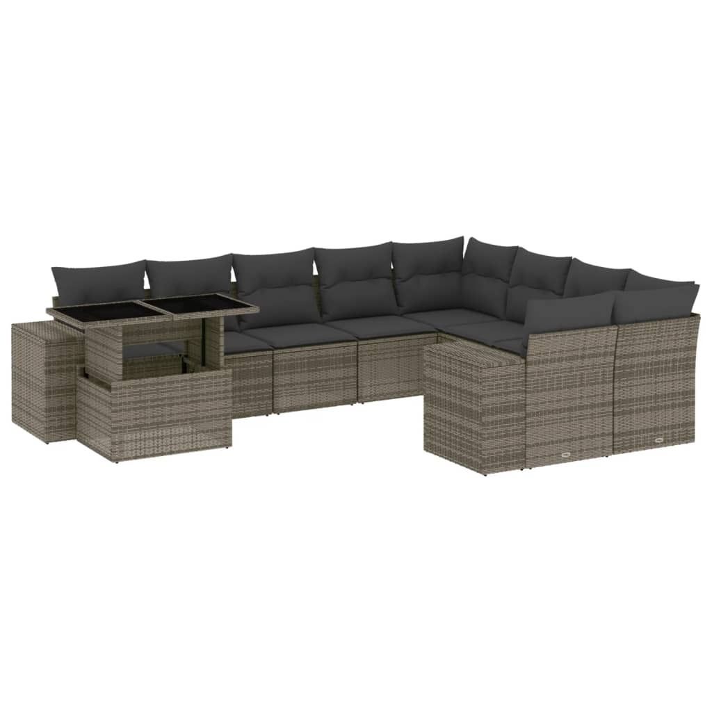 "2026 MODERNE" 10-tlg. Garten-Lounge-Set - elegantes Design - Sitzgruppe/Gartengarnitur - mit Kissen Grau Poly Rattan - Terassenmöbel NeuMöbel734800