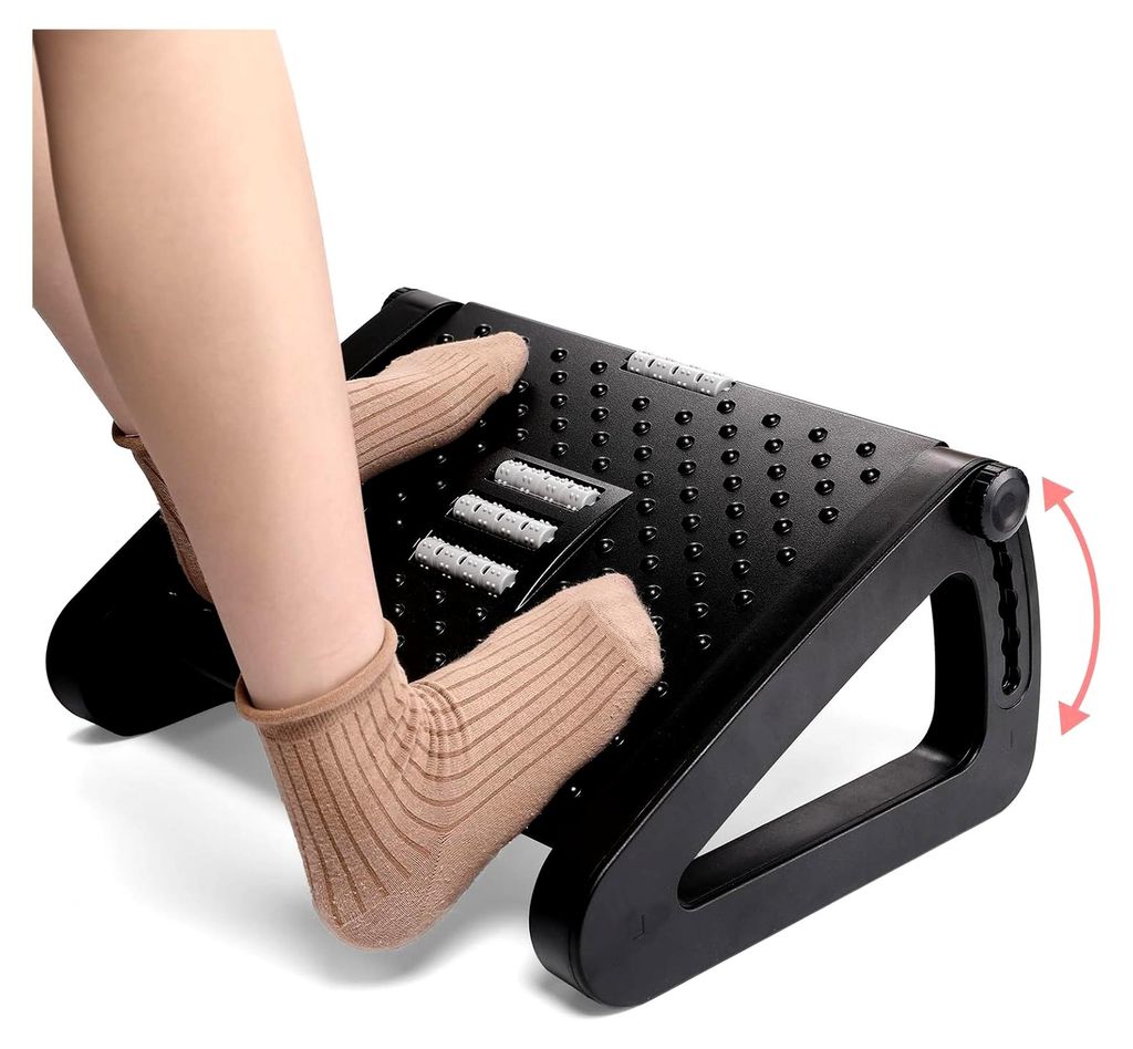 Höhenverstellbare Fußstütze für den Schreibtisch, Ergonomische Fußablage mit rutschfester Oberfläche und Massagefunktion, zur Linderung von B...
