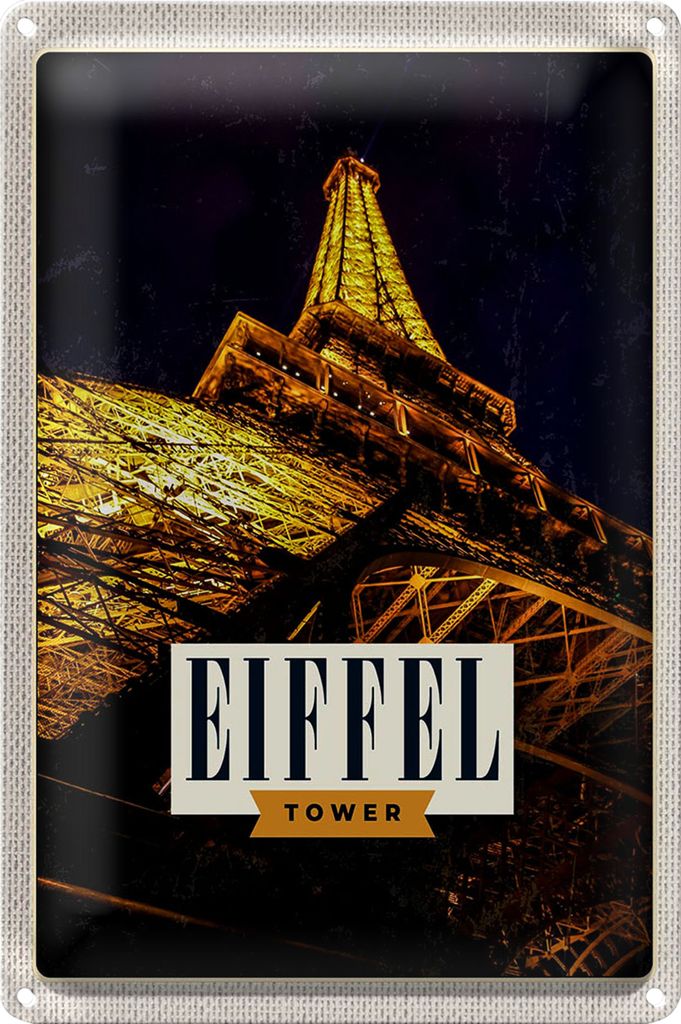 Blechschild Reise 20x30cm Retro Eiffel Tower Eiffelturm Paris