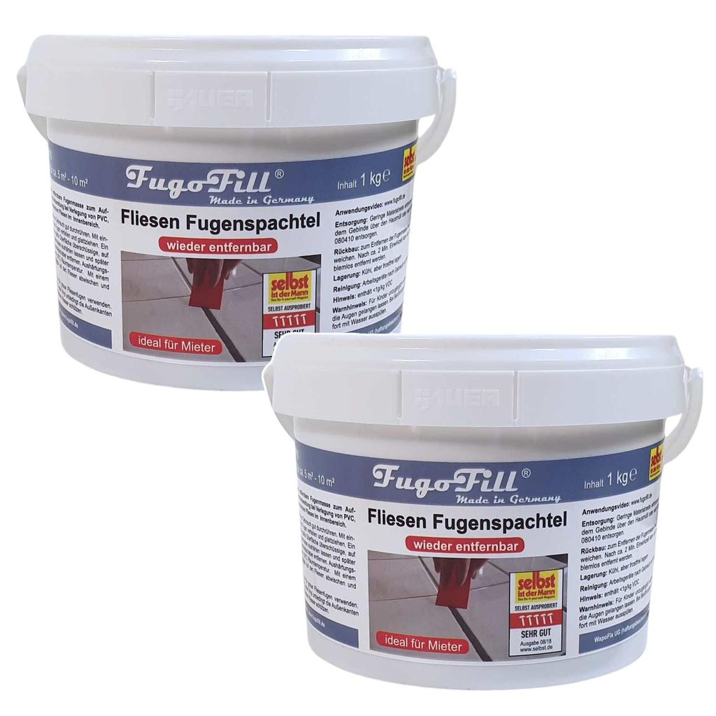 Entfernbare Fugenmasse für Fliesen FugoFill, 2 x 1 kg, grau
