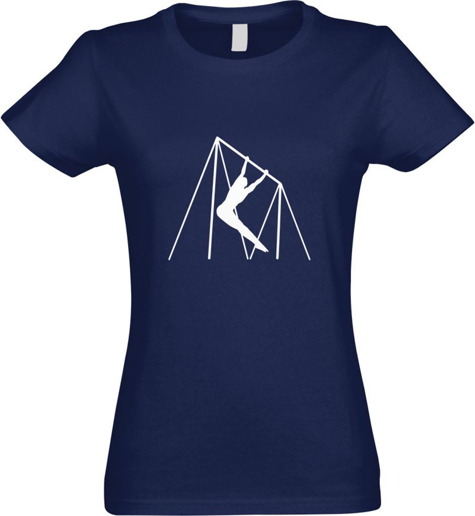 Kiwistar - T-Shirt tailliert - Damen - Navy - Reck Turnen Sportler Figur - mit Motiv Bedruckt - Funshirt Design - Sport - Freizeit - Damen - XL