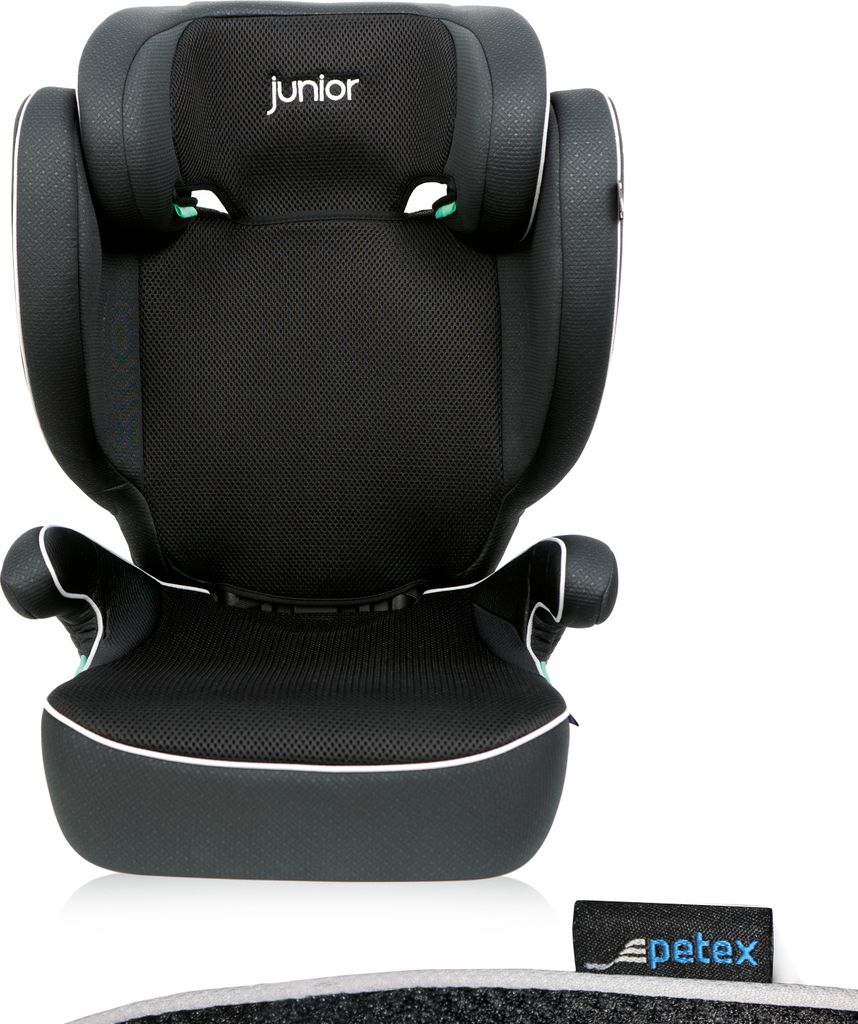 2-in-1 Auto-Kindersitz mit ISOFIX, i-Size Norm ECE R129 für Kinder von 100-150 cm, höhenverstellbarer Kinderautositz, schwarz |Basic Plus von PETEX