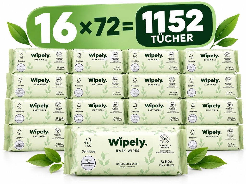 Wipely Baby Feuchttücher Sensitive 16er Set (1152 Stück)  Produktbild 