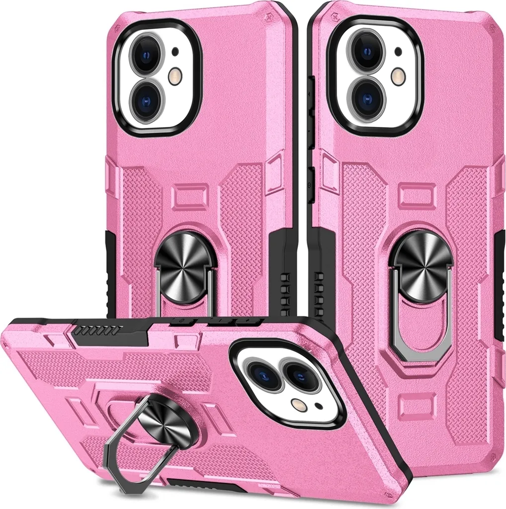 Cover iPhone 11 Rosa Resistente: Custodia con Ring Holder e Cavalletto