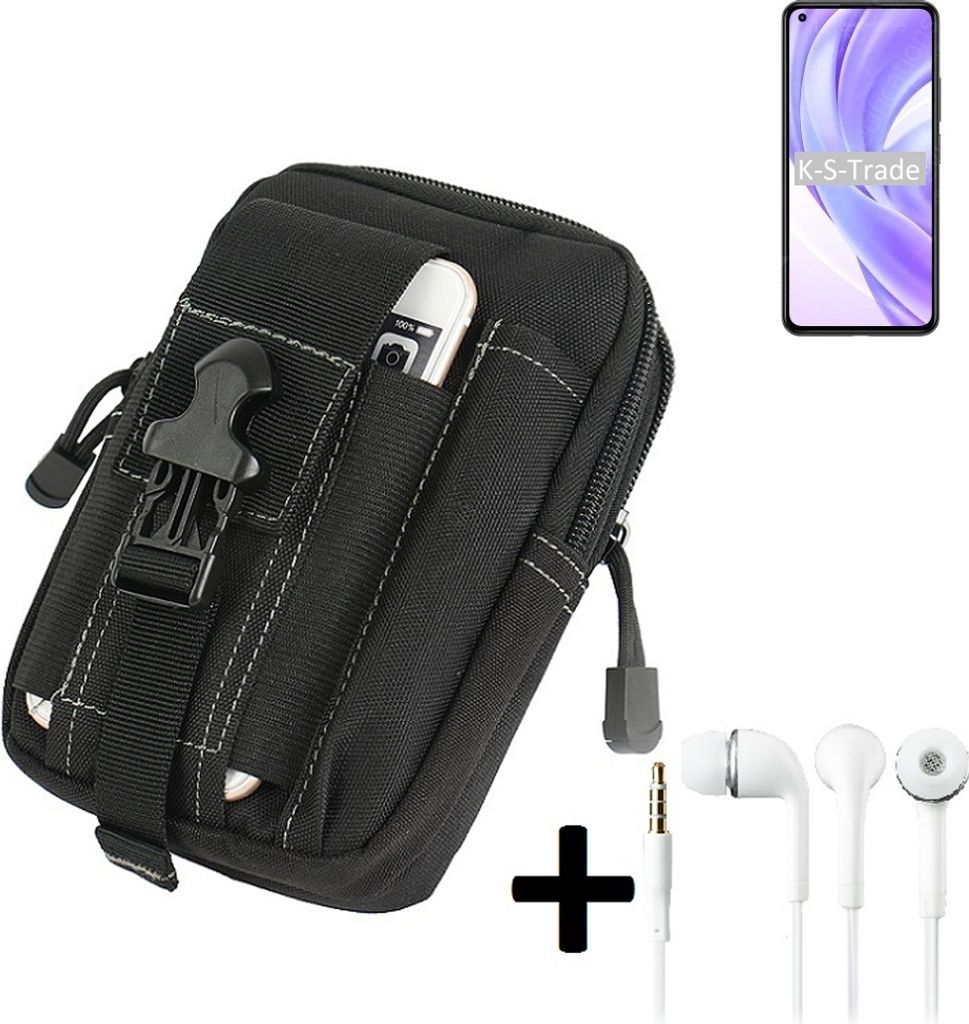 K-S-Trade Gürteltache + Kopfhörer kompatibel mit Xiaomi Mi 11 Lite 5G Gürtel Tasche Holster Schutz Hülle Handy Hülle schwarz inkl. Extrafächer