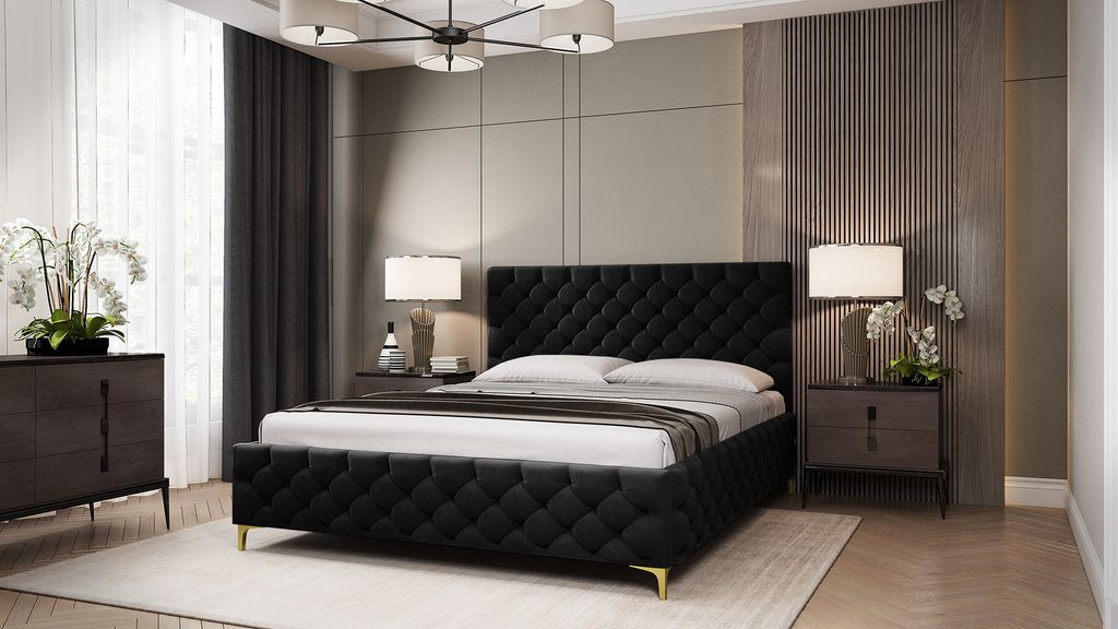 Polsterbett 180x200 RUBBINA 1 mit Stauraum - schwarz