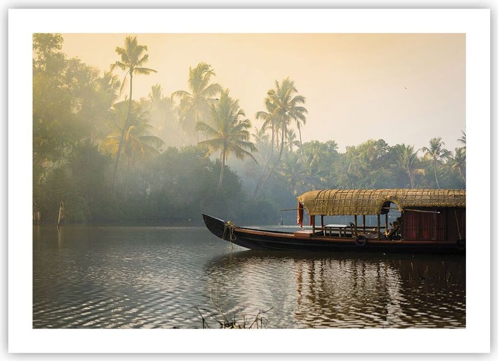 Poster - Poster ohne Rahmen - Indien Boot Fluss - 70x50 cm - Wand Bild - Wanddeko - Wandbilder - Kunstposter - Wandposter - Bilder - Kunstdruck - W...