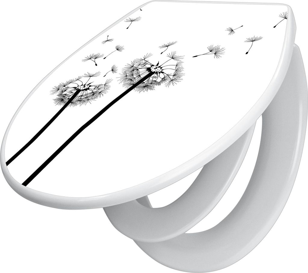 banjado Familien WC Sitz mit Absenkautomatik 37x44,5x5cm -Pusteblume 2 - Klodeckel/Klobrille mit kindersitz aus hochwertigem Polypropylen - univers...