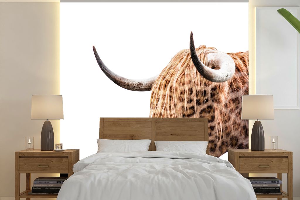 MuchoWow Fototapete für Wohnzimmer oder Schlafzimmer Wandtapete Vinyl Motivtapete Schottischer Highlander - Panther - Entwurf - 350x350 cm - Sch...