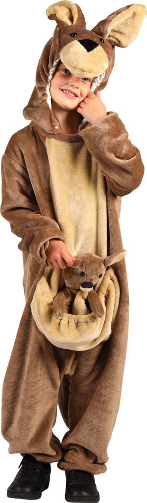 T4070/T4071-104 braun Känguru Kostüm Kinder 3tlg.Overall-separate Mütze&Baby Gr.104 Körpergröße ca.104 cm