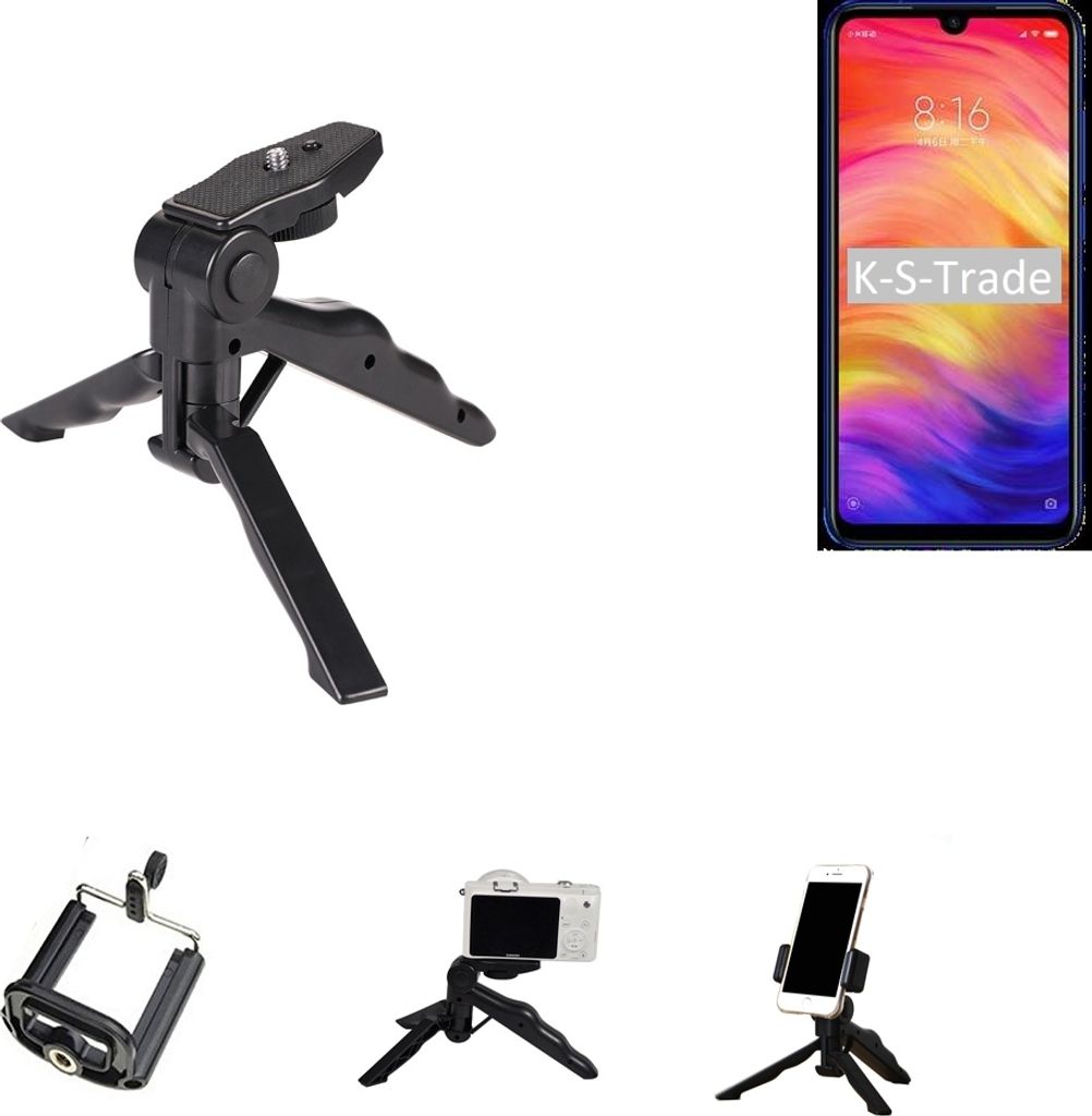K-S-Trade Stativ Tisch-Ständer Dreibein Handy-Stativ Ständer kompatibel mit Xiaomi Redmi Note 7 Pro Mini-Stativ Smartphone Tripod Handy-Stativ aus