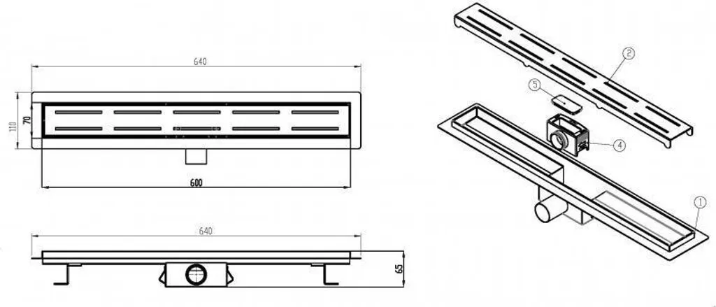 Glaswerk Westfalen- canale doccia in acciaio inox 60cm+3xslot