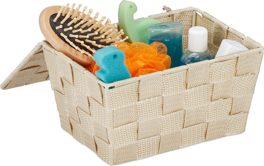 Aufbewahrungskorb mit Deckel - Kunststoff - Badezimmer - 1,8 l - 10,5x19,5x14,5 cm - beige